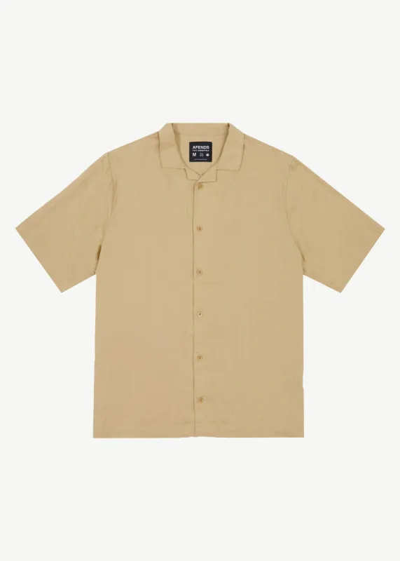AFENDS Mens Daily - Cuban Shorts Sleeve Shirt - Camel made by Afends