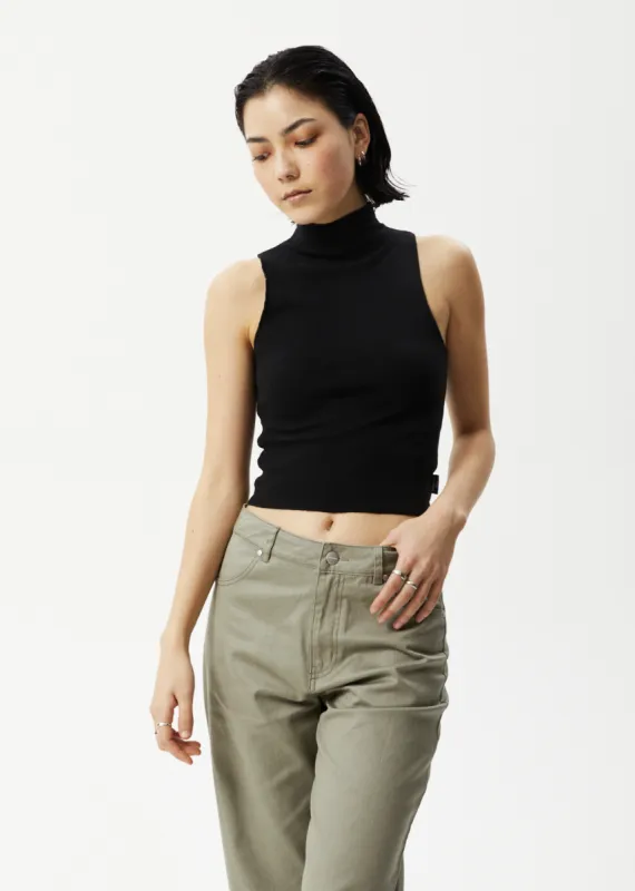 AFENDS Womens Iconic - Rib High Neck Tank - Black sold by Afends