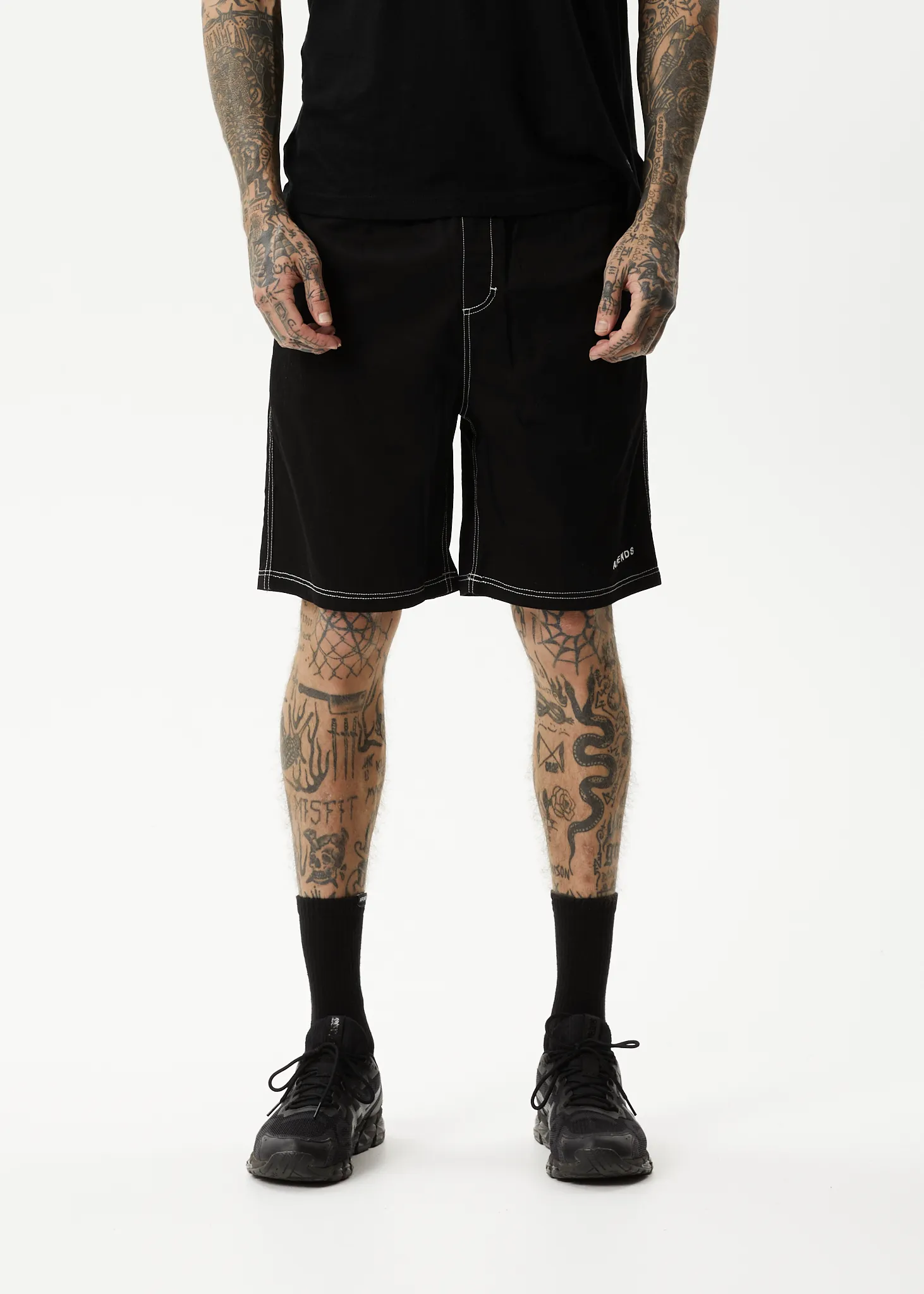 AFENDS Mens Ninety Eights - Baggy Elastic Waist Shorts - Black sold by Afends