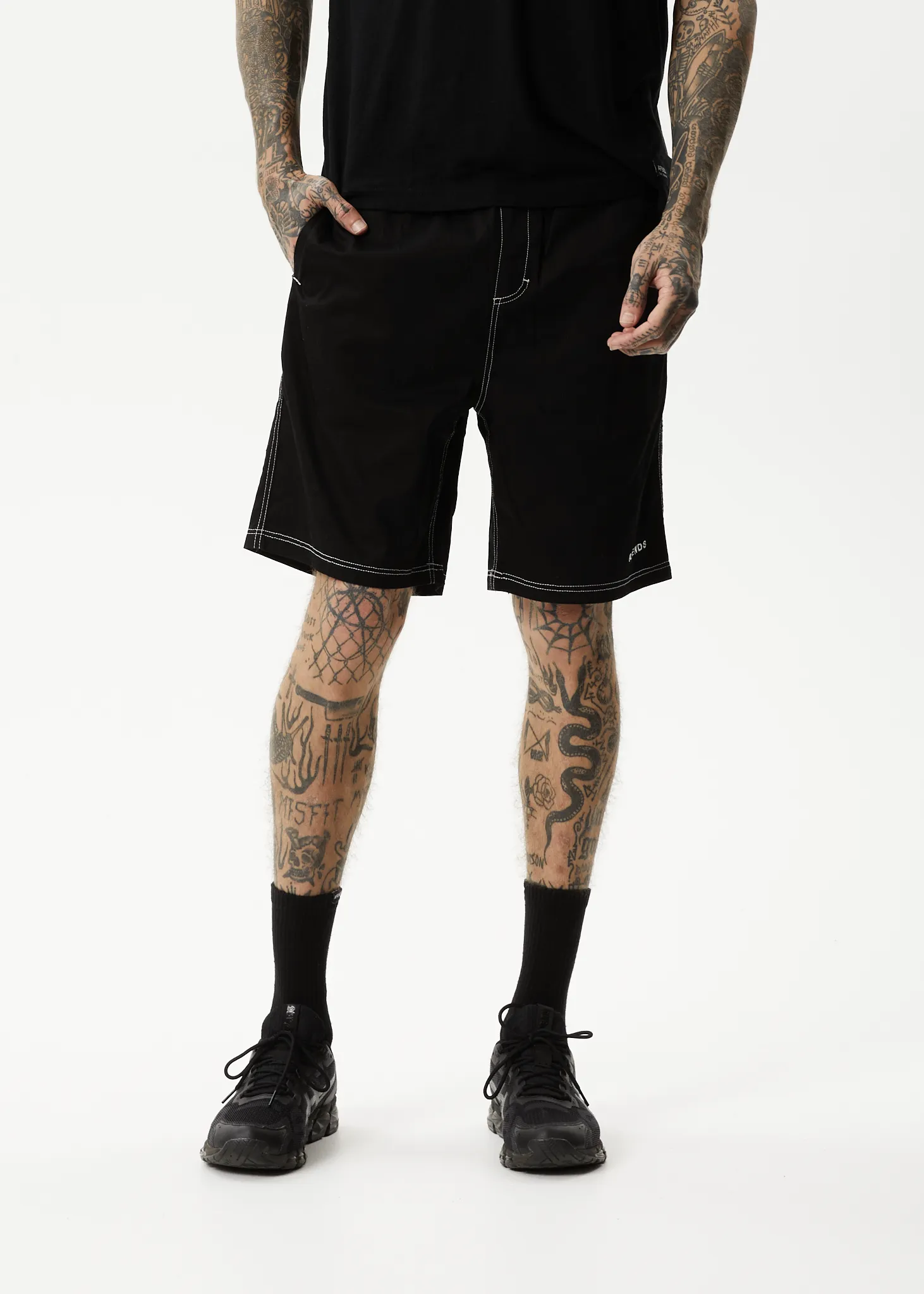 AFENDS Mens Ninety Eights - Baggy Elastic Waist Shorts - Black sold by Afends product image thumbnail 3