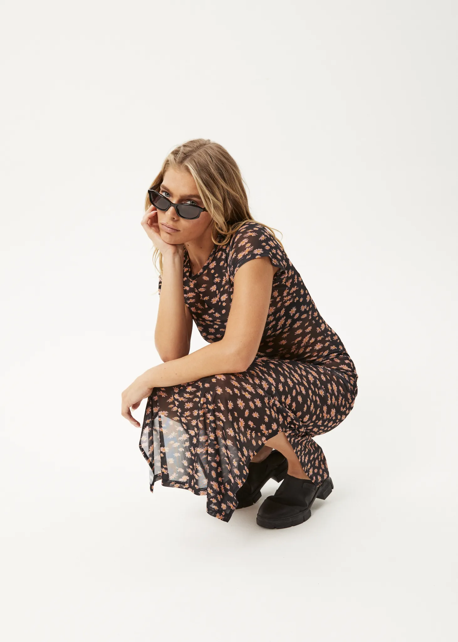 AFENDS Womens Hazey - Sheer Maxi Dress - Black Floral sold by Afends