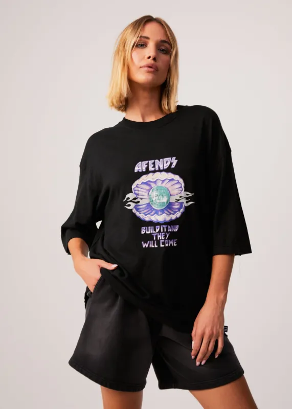 AFENDS Womens Shell - Oversized Graphic T-Shirt - Black sold by Afends