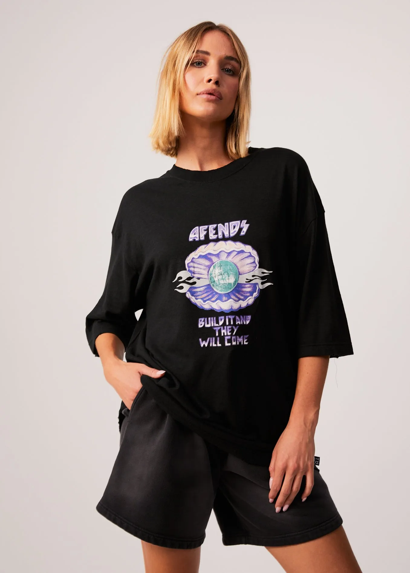 AFENDS Womens Shell - Oversized Graphic T-Shirt - Black sold by Afends