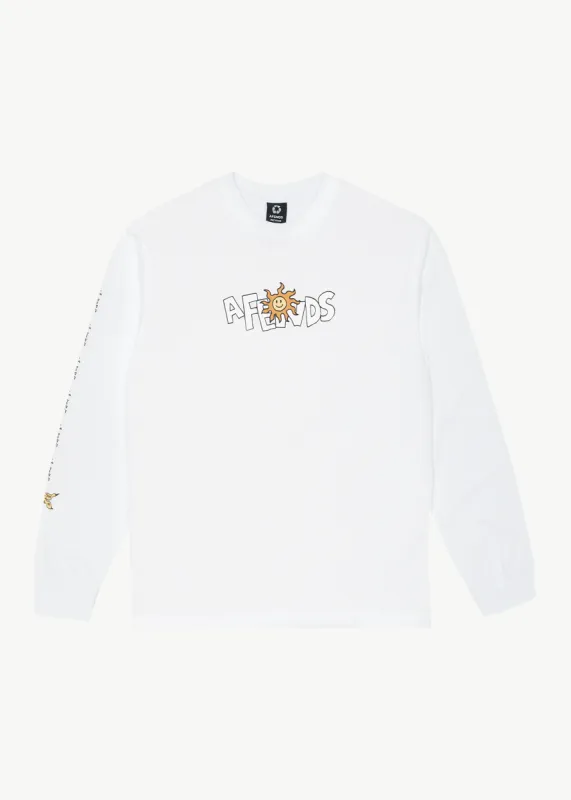 AFENDS Mens Sunshine - Long Sleeve Graphic T-Shirt - White sold by Afends