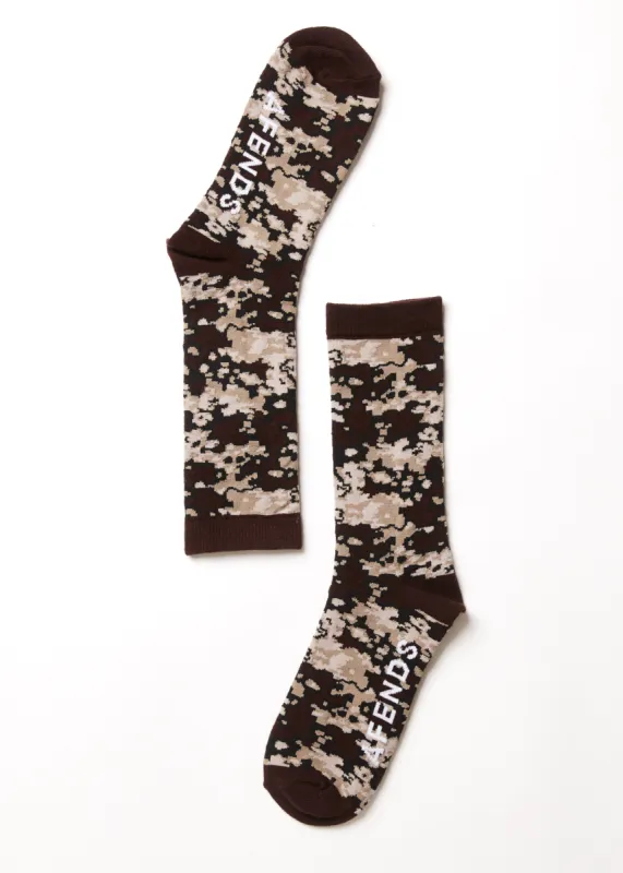 AFENDS Unisex Jungle - Crew Socks - Earth Camo sold by Afends