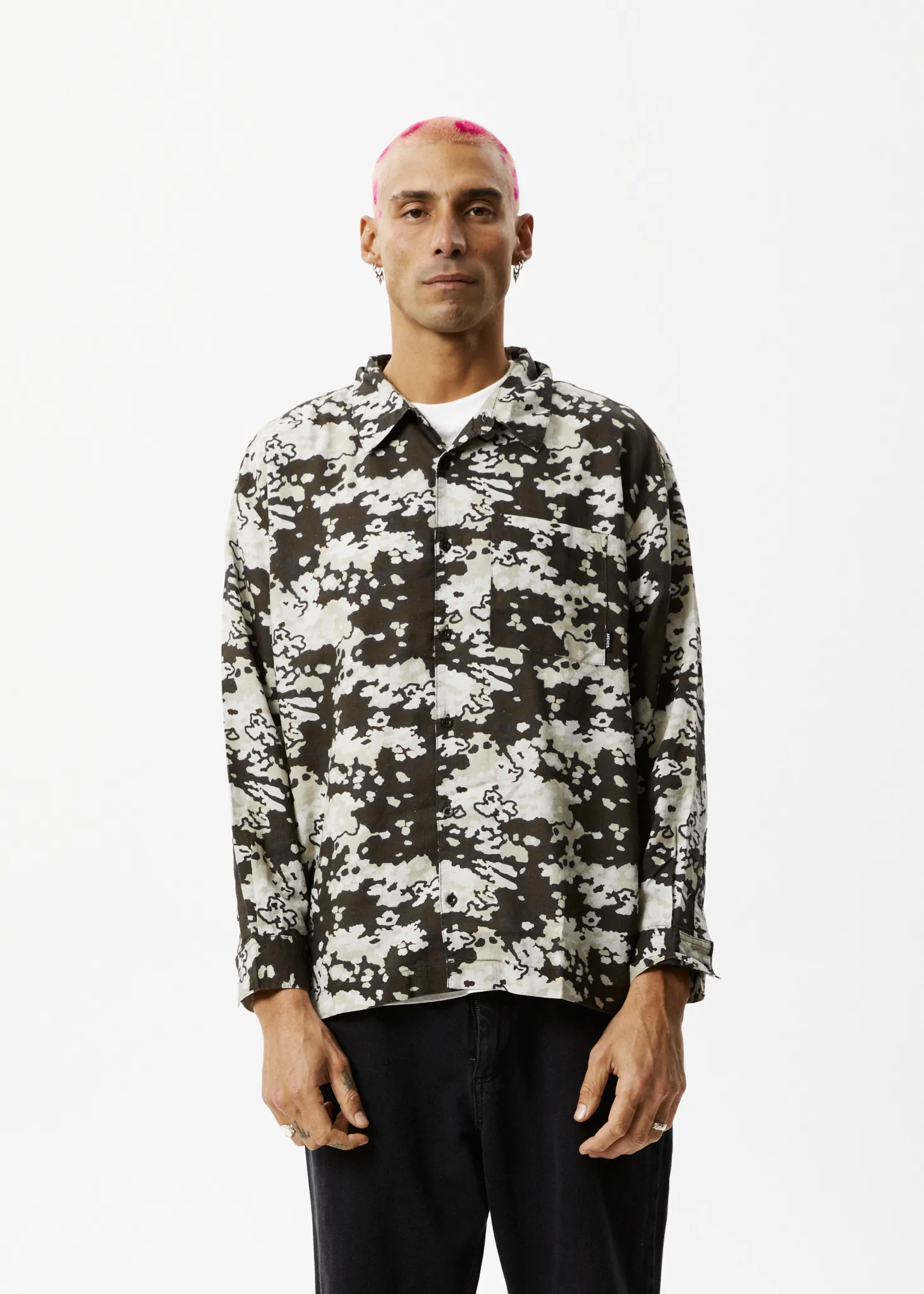 AFENDS Mens Jungle - Long Sleeve Shirt - Earth Camo sold by Afends