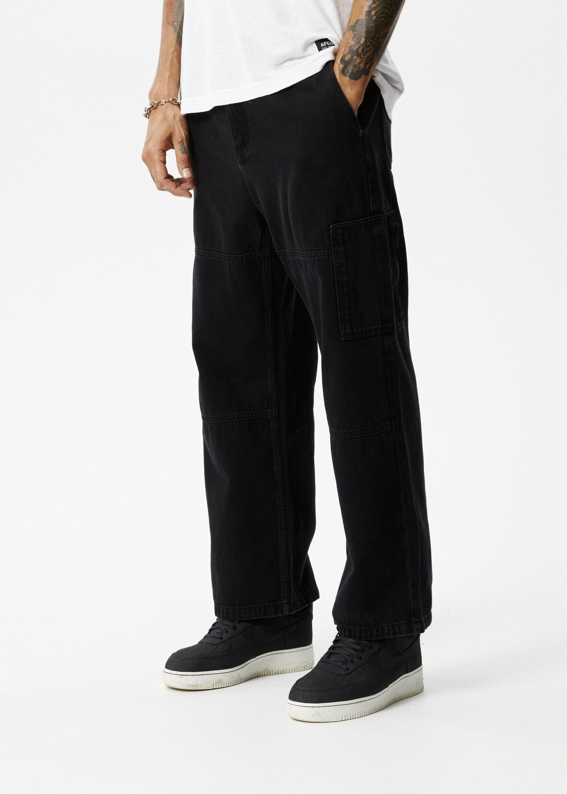 Afends Mens Richmond - Organic Denim Baggy Workwear Jeans - Washed Black sold by Afends product image thumbnail 3