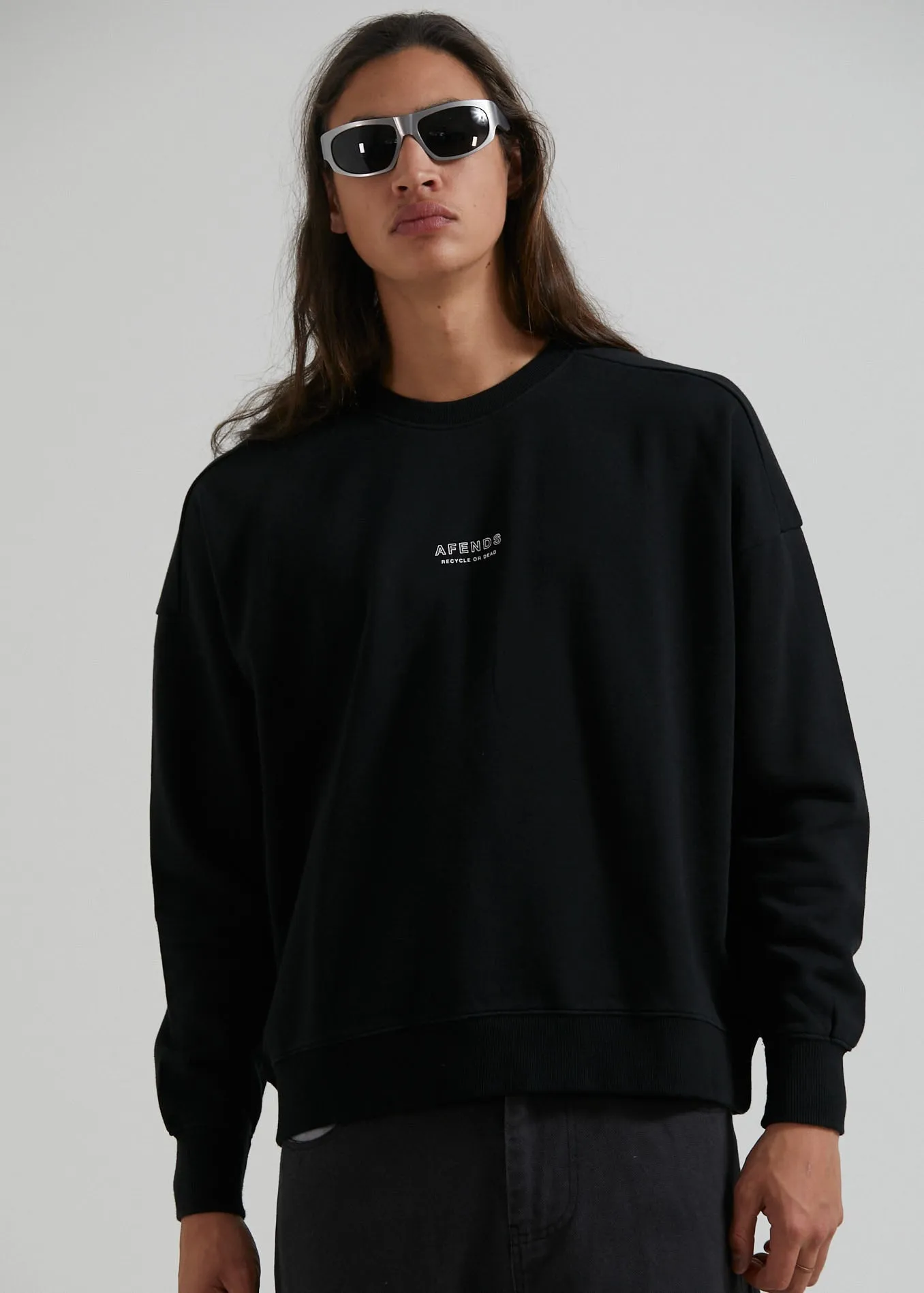 AFENDS Mens Credits - Crew Neck Jumper - Black sold by Afends
