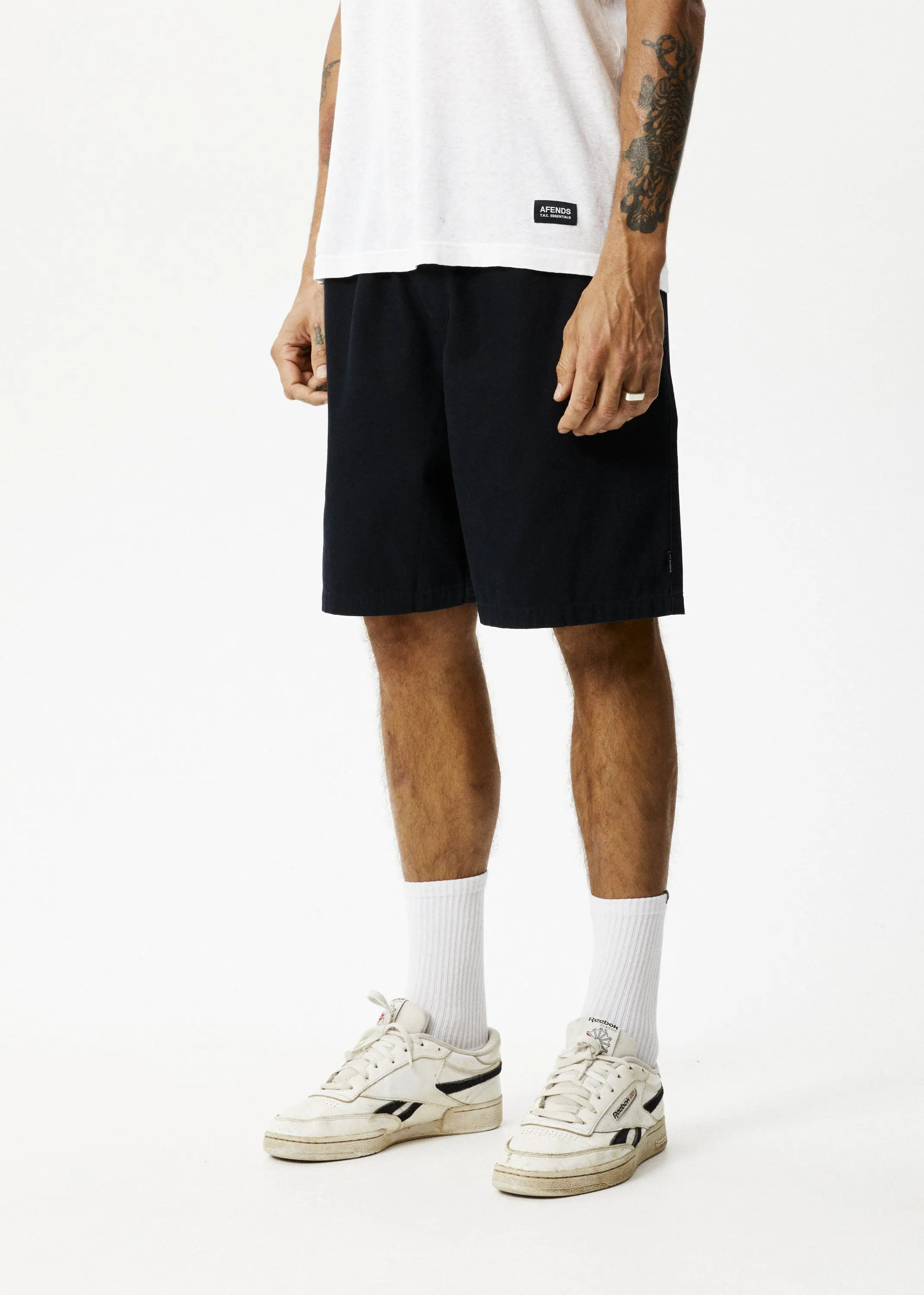AFENDS Mens Ninety Eights - Baggy Elastic Waist Shorts - Black sold by Afends product image thumbnail 3