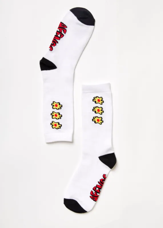 Afends Unisex Globe - Recycled Crew Socks - White sold by Afends