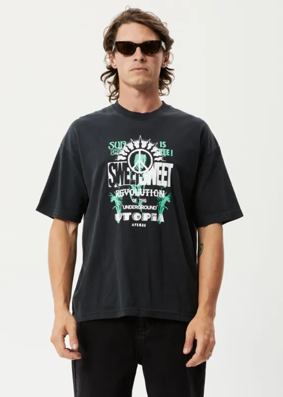 Afends Mens Utopia - Organic Oversized Graphic T-Shirt - Faded Black sold by Afends