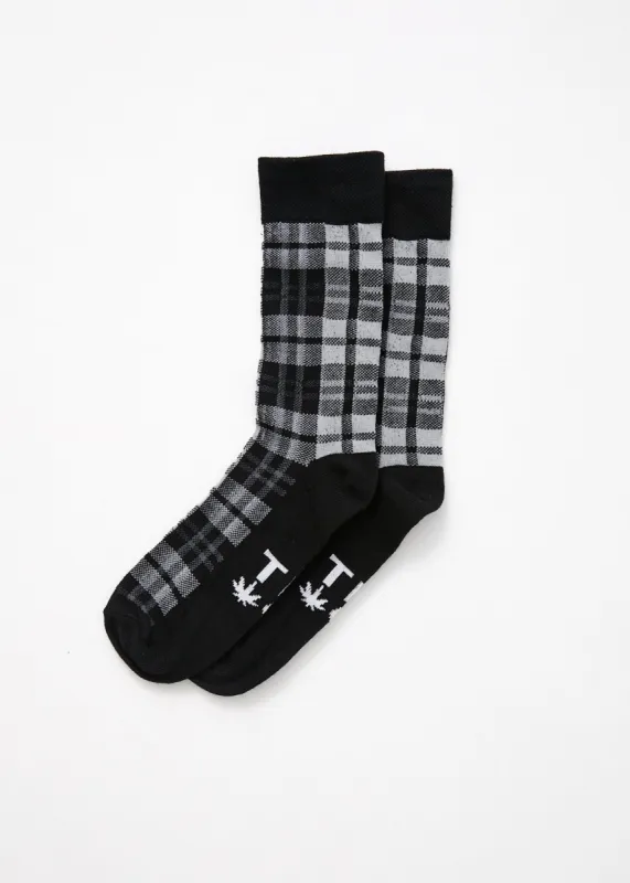Afends Unisex Exalted - Hemp Check Crew Socks - Steel sold by Afends