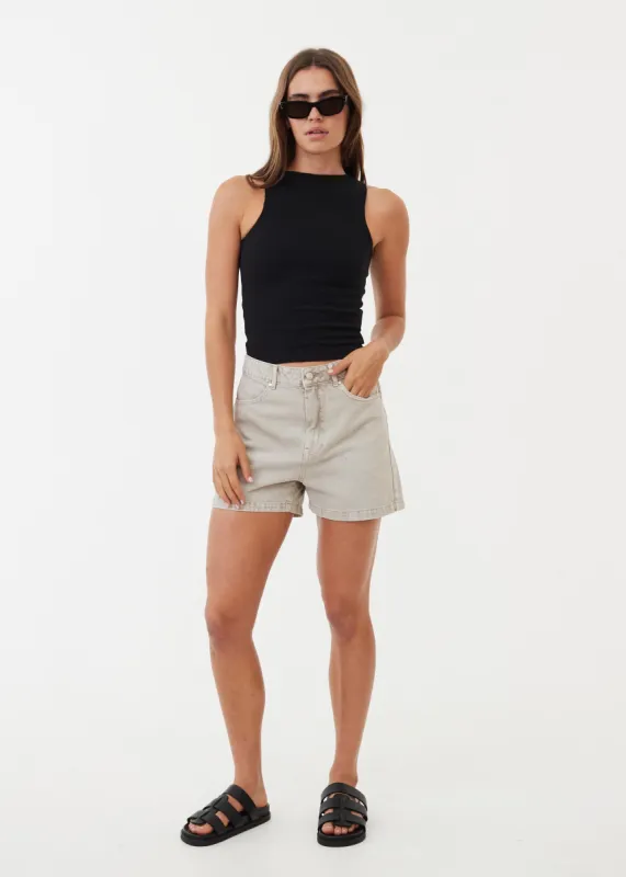 Afends Womens Seventy Threes - Organic Denim High Waisted Shorts - Faded Cement made by Afends