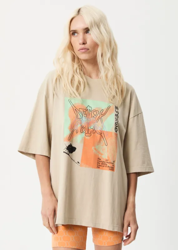 Afends Womens Morton - Recycled Oversized Graphic T-Shirt - Cement sold by Afends