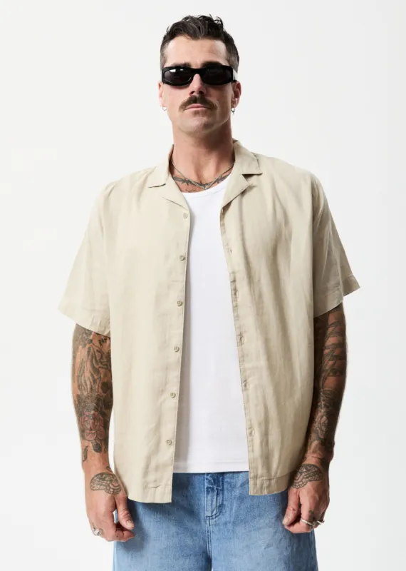 Afends Mens Daily - Hemp Cuban Short Sleeve Shirt - Cement made by Afends