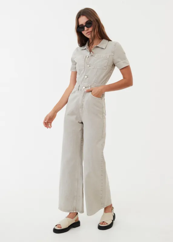 Afends Womens Miami - Organic Denim Flared Jumpsuit - Faded Cement sold by Afends