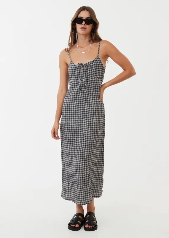 Afends Womens Asta - Hemp Seersucker Check Maxi Dress - Steel sold by Afends