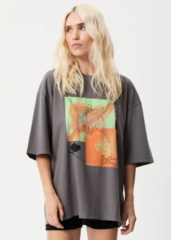 Afends Womens Morton - Recycled Oversized Graphic T-Shirt - Steel sold by Afends