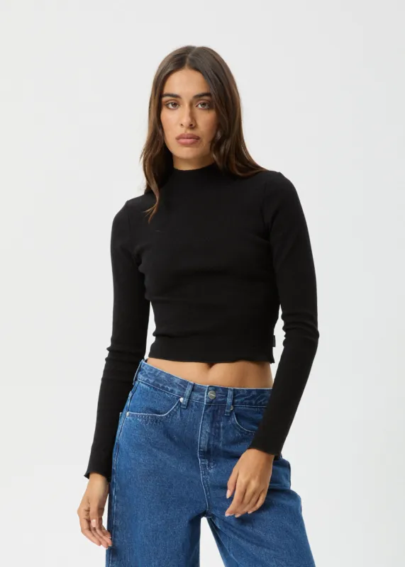 AFENDS Womens Iconic - Long Sleeve Rib Top - Black sold by Afends