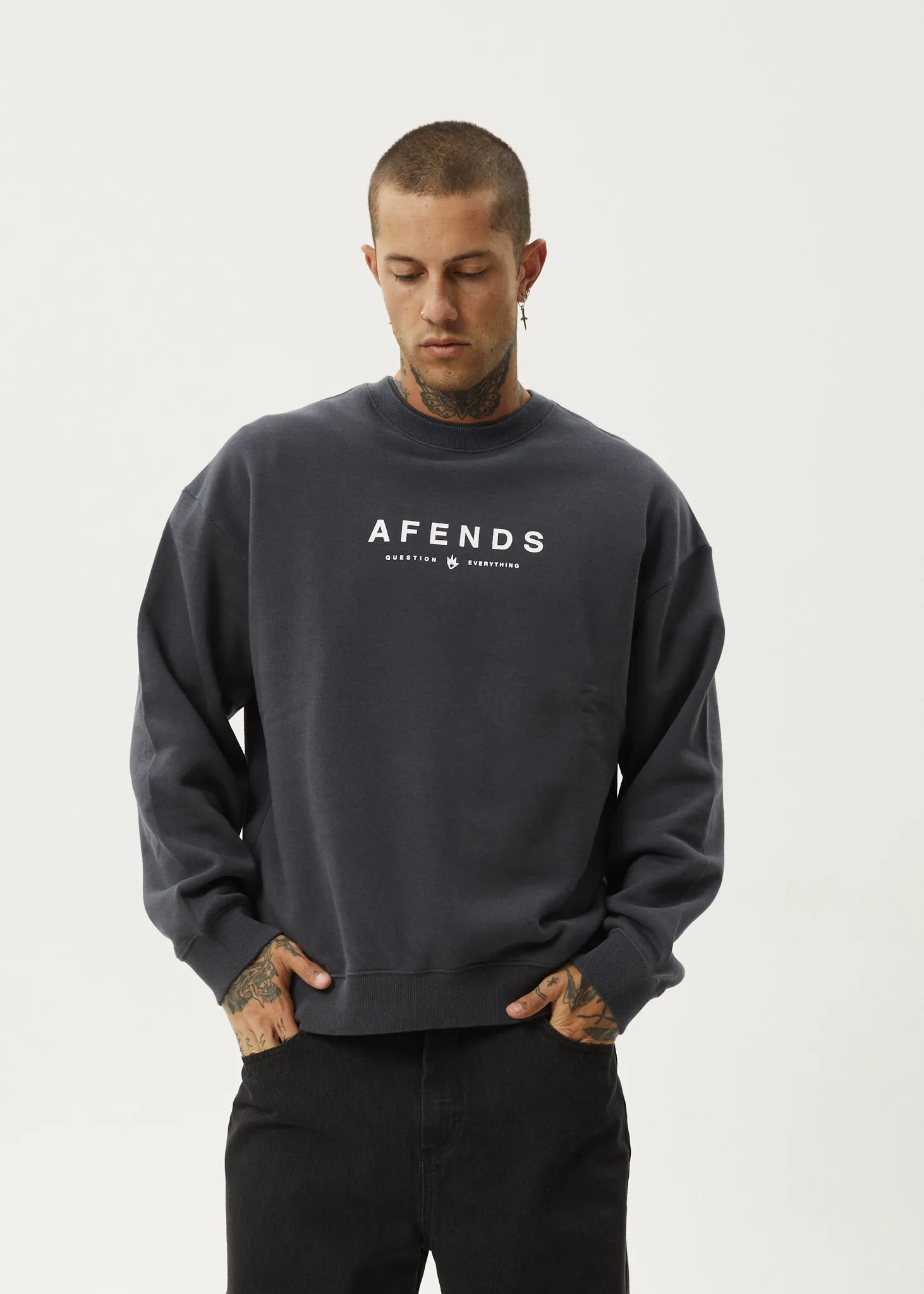 AFENDS Mens Thrown Out - Crew Neck - Charcoal sold by Afends product image thumbnail 2