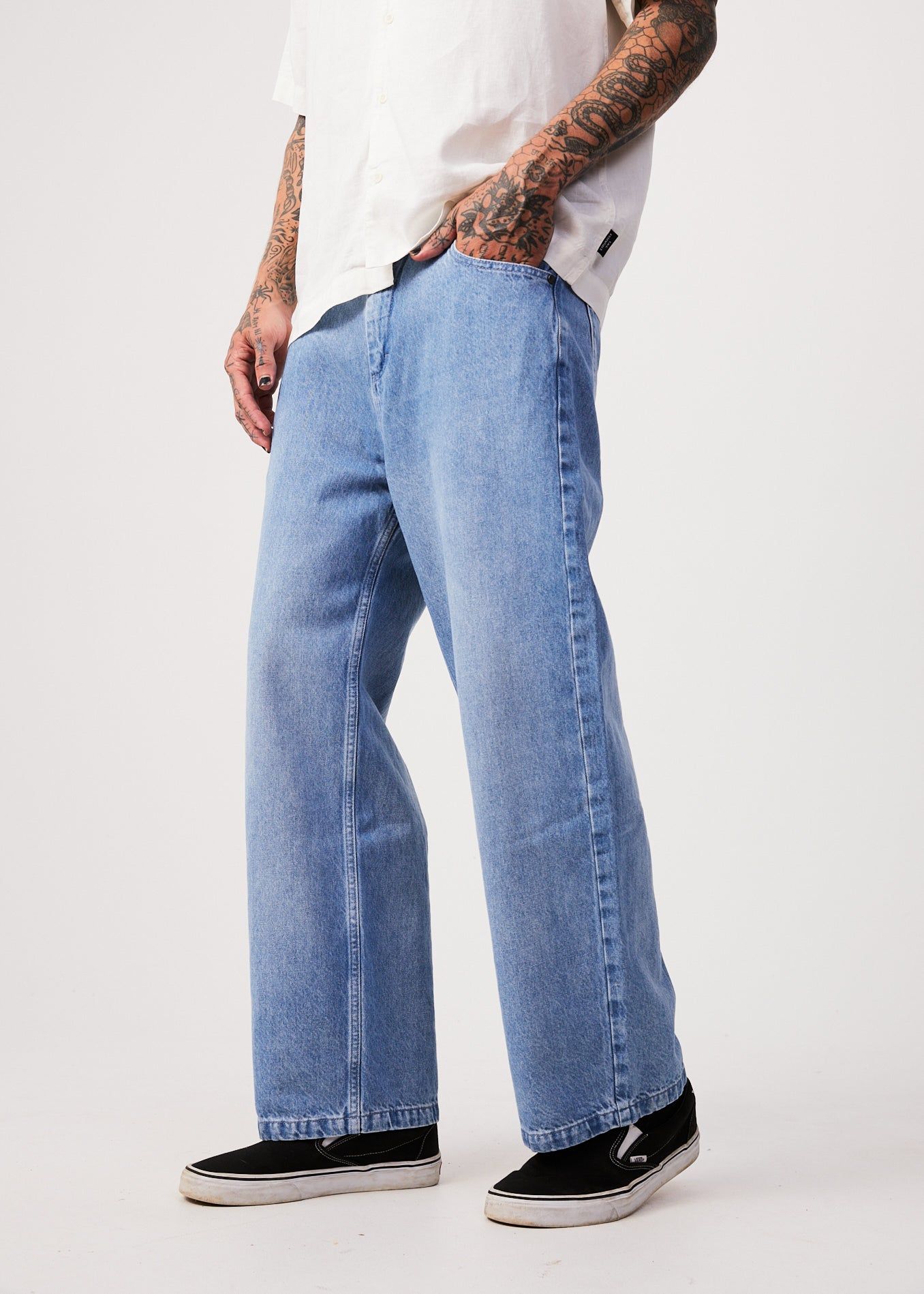Afends Mens Pablo - Hemp Denim Baggy Jeans - Worn Blue sold by Afends product image thumbnail 4