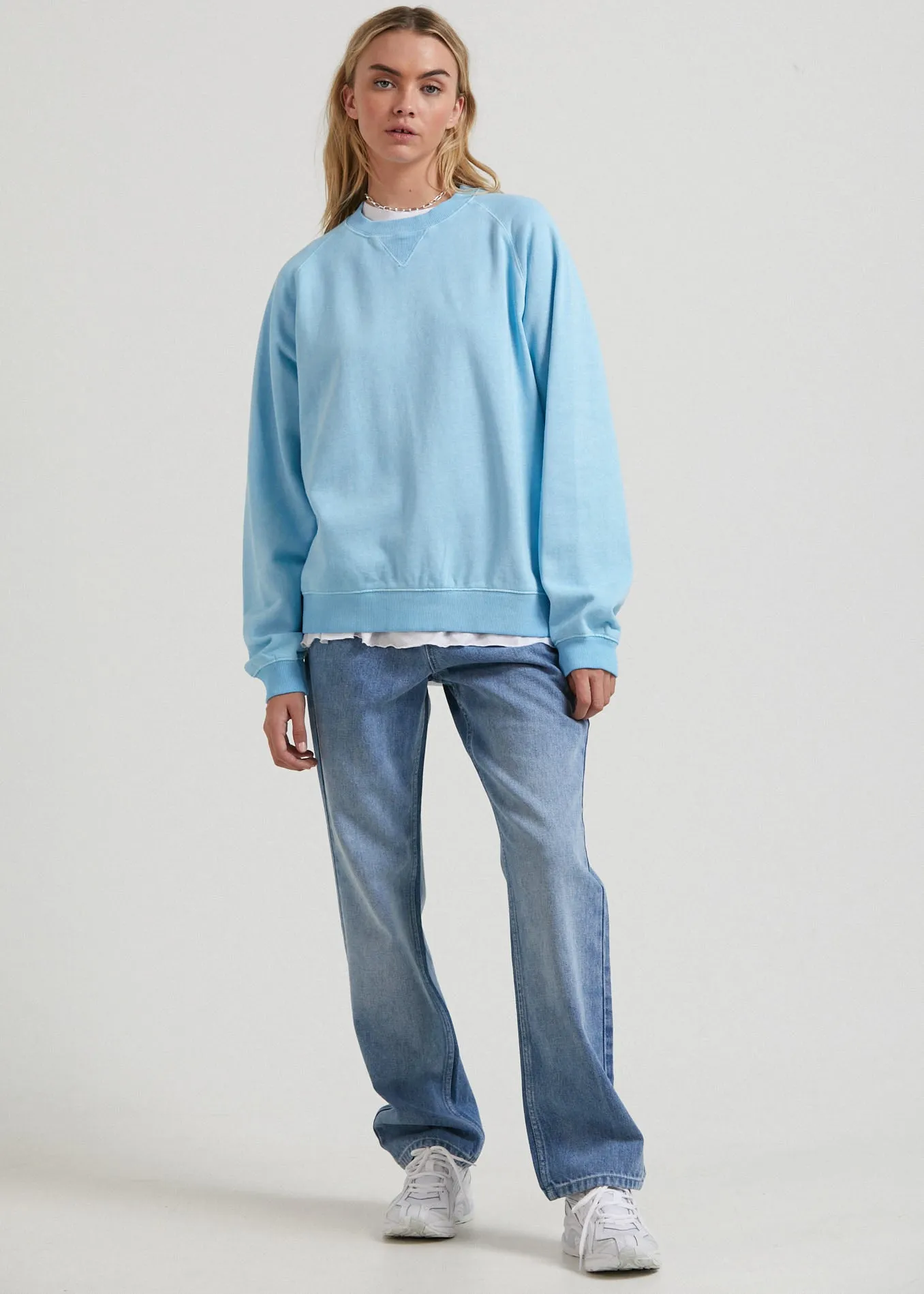 AFENDS Womens Remi - Hemp Slouchy Crew Neck Jumper - Sky Blue sold by Afends product image thumbnail 3