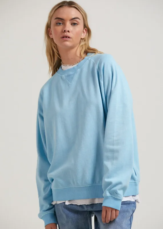 AFENDS Womens Remi - Hemp Slouchy Crew Neck Jumper - Sky Blue sold by Afends