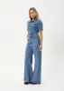 AFENDS Womens Miami - Denim Flared Jumpsuit - Worn Blue sold by Afends