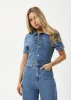 AFENDS Womens Miami - Denim Flared Jumpsuit - Worn Blue sold by Afends