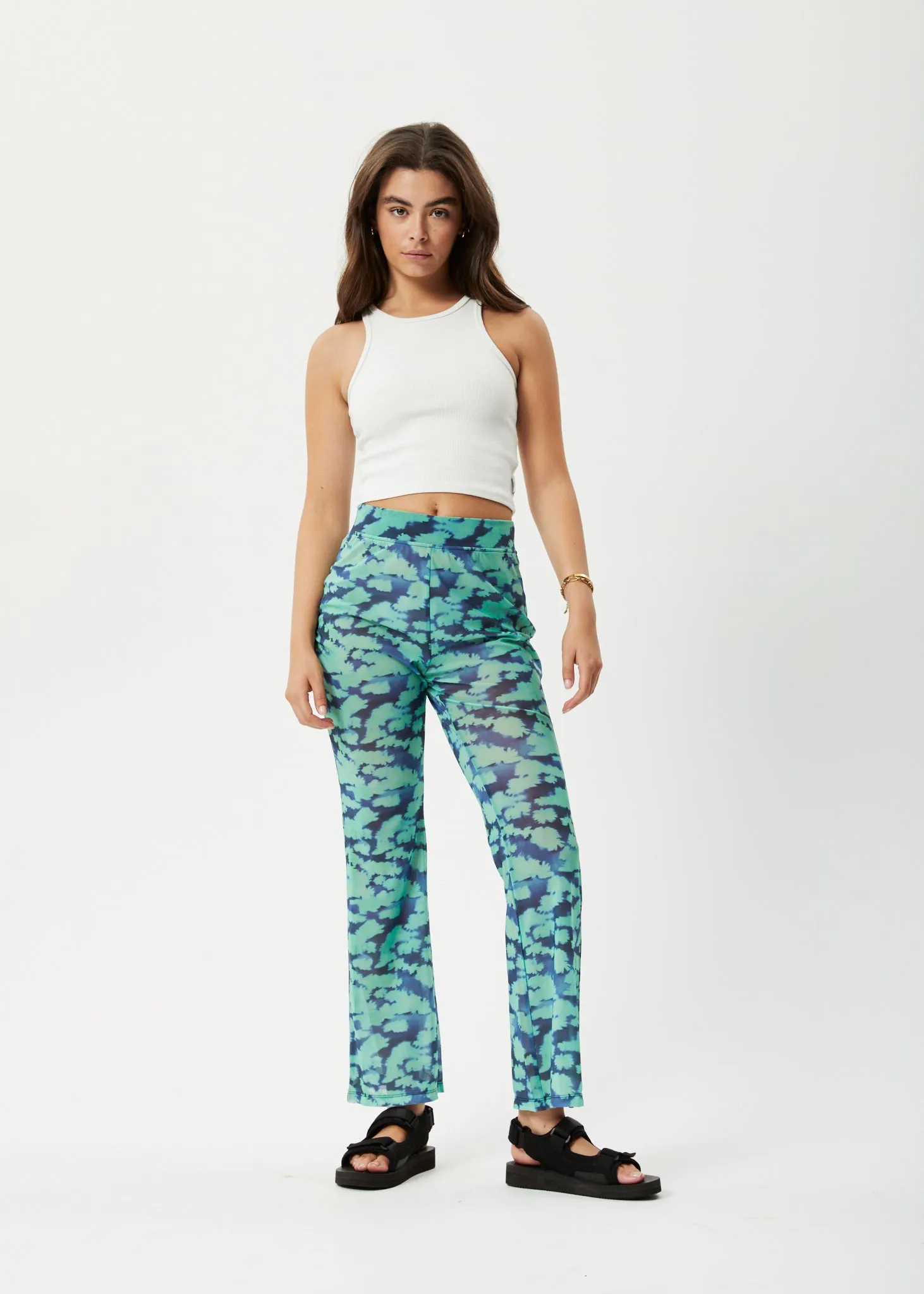 AFENDS Womens Liquid - High Waisted Sheer Pant - Jade Floral sold by Afends