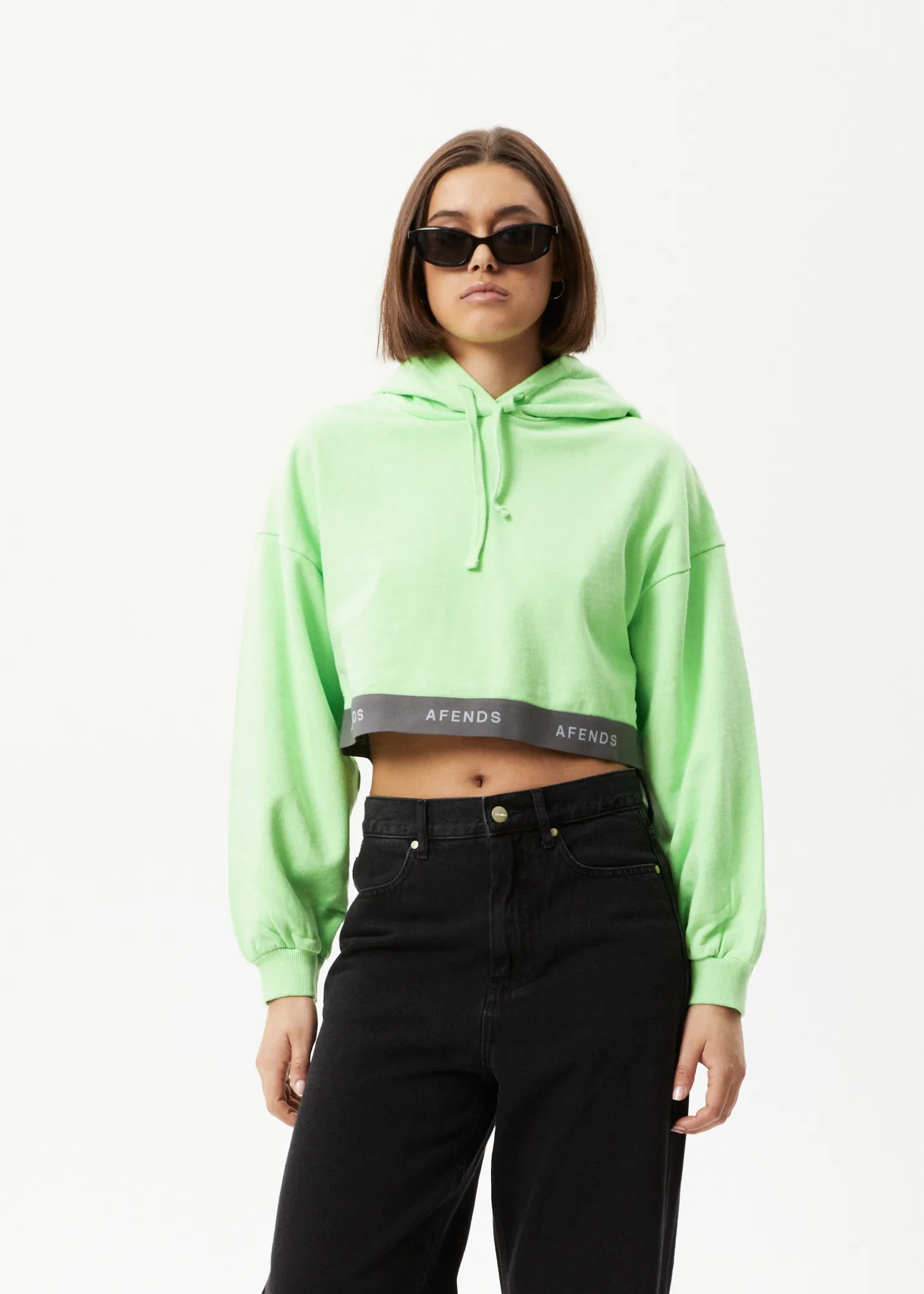 AFENDS Womens Homebase - Cropped Hoodie - Lime Green sold by Afends product image thumbnail 4