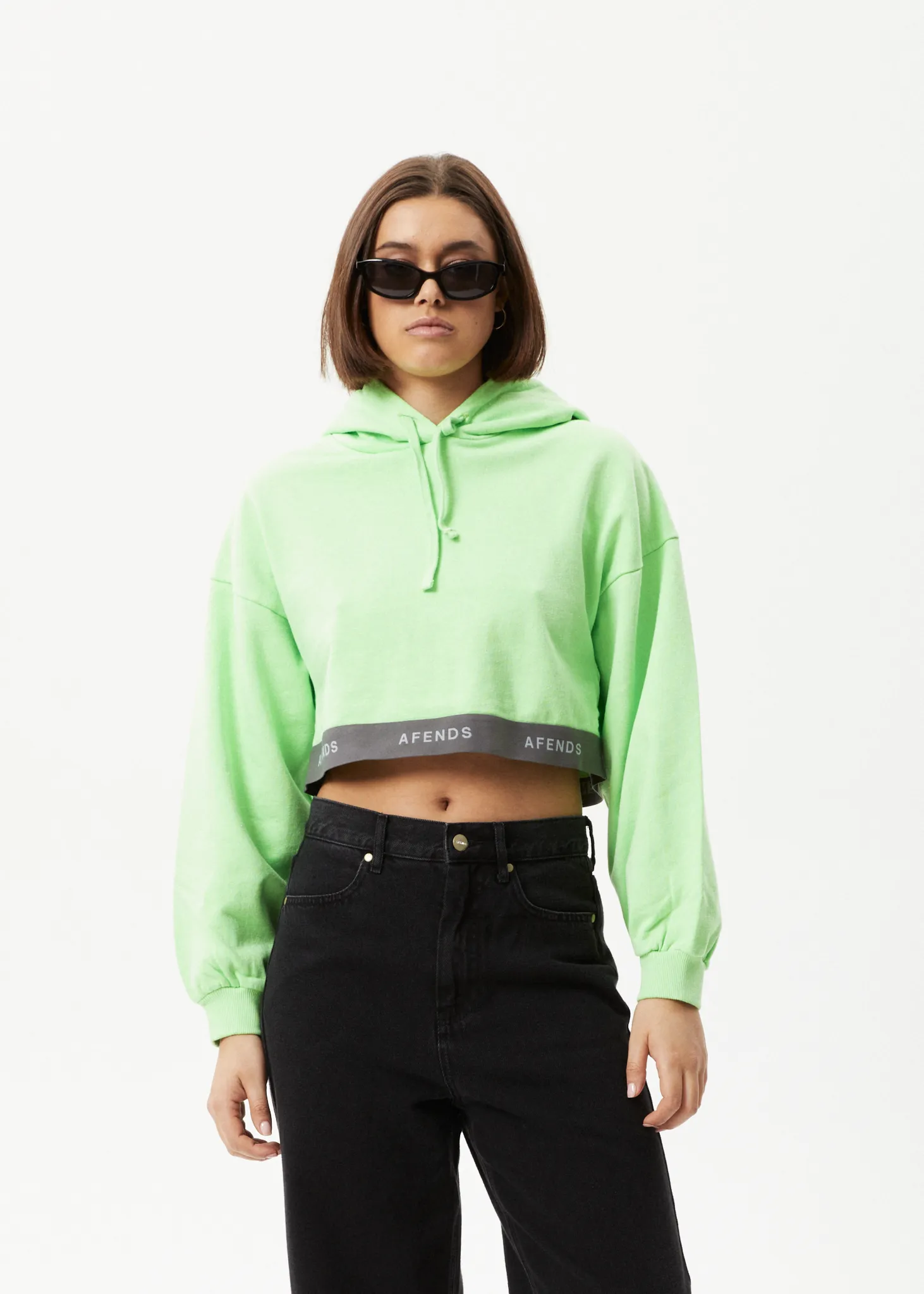 AFENDS Womens Homebase - Cropped Hoodie - Lime Green sold by Afends
