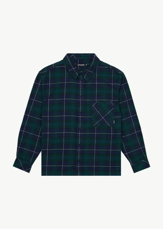 AFENDS Mens Questions - Flannel Shirt - Navy sold by Afends