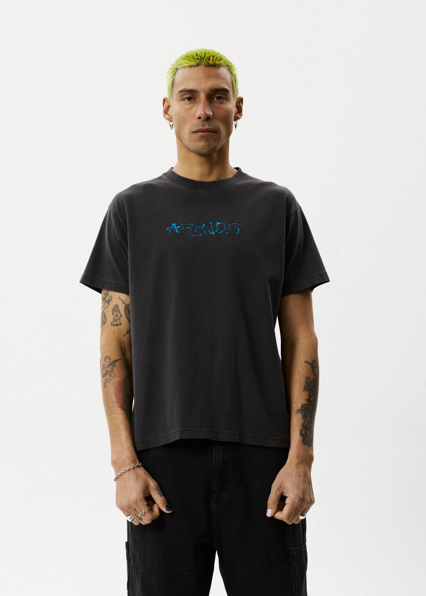 AFENDS Mens Melted - Boxy Logo T-Shirt - Stone Black sold by Afends product image thumbnail 2