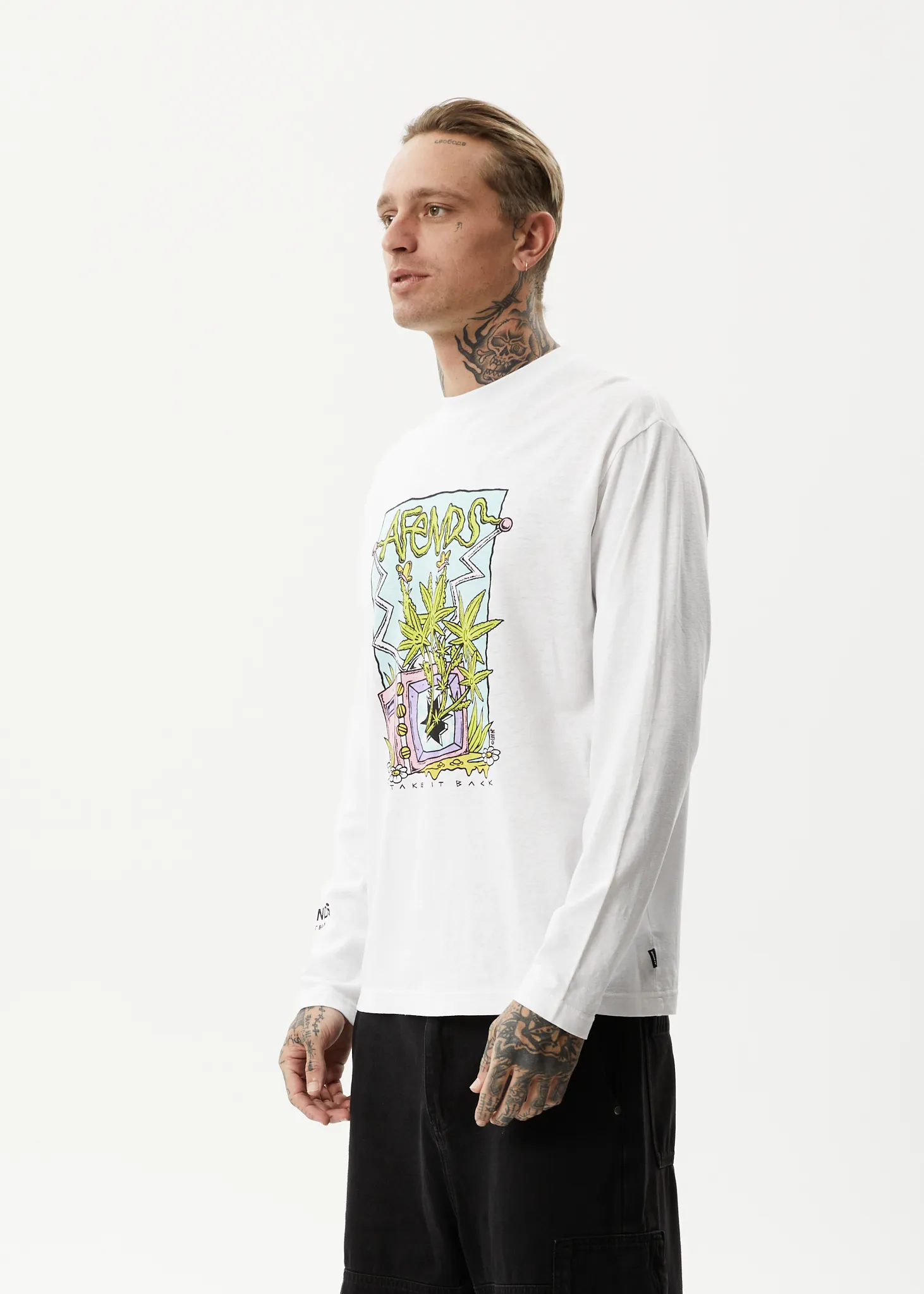 AFENDS Mens Take It Back - Long Sleeve Graphic T-Shirt - White sold by Afends product image thumbnail 4