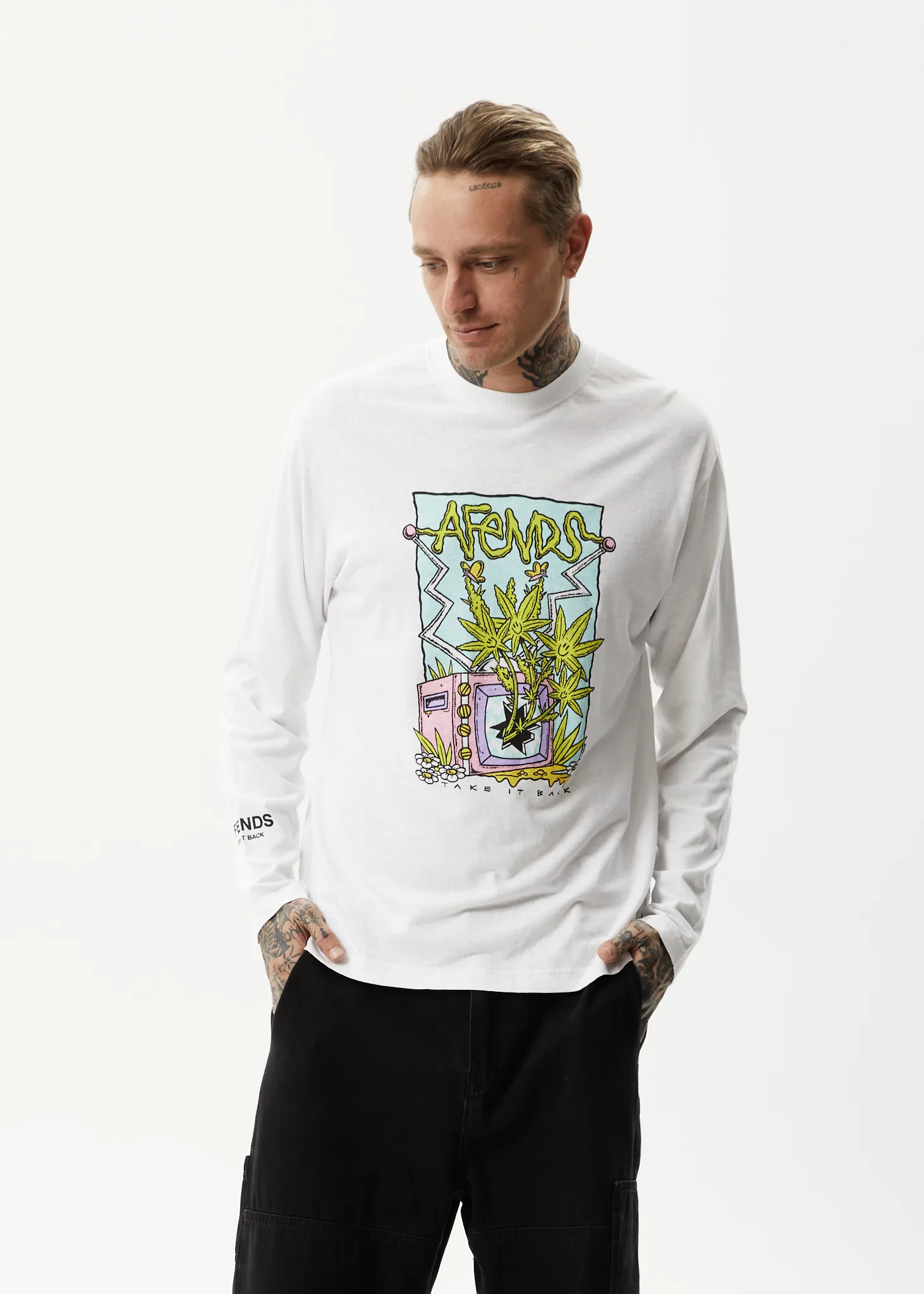 AFENDS Mens Take It Back - Long Sleeve Graphic T-Shirt - White sold by Afends product image thumbnail 3