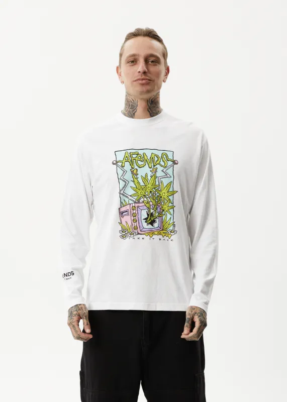 AFENDS Mens Take It Back - Long Sleeve Graphic T-Shirt - White sold by Afends