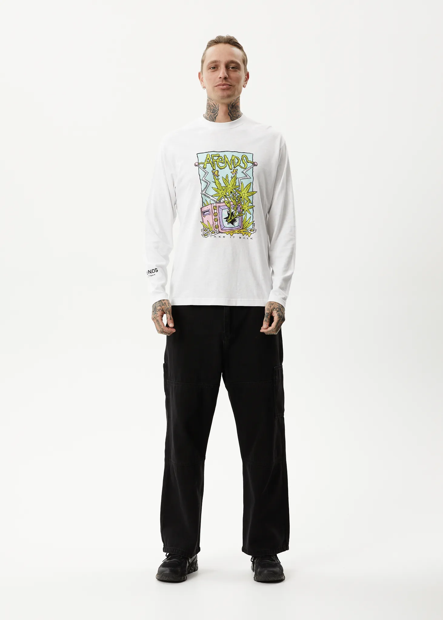 AFENDS Mens Take It Back - Long Sleeve Graphic T-Shirt - White sold by Afends product image thumbnail 2
