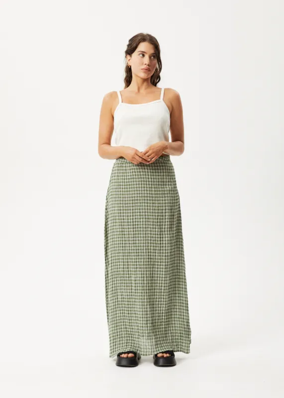 AFENDS Womens Base - Seersucker Maxi Skirt - Deep Green Check sold by Afends