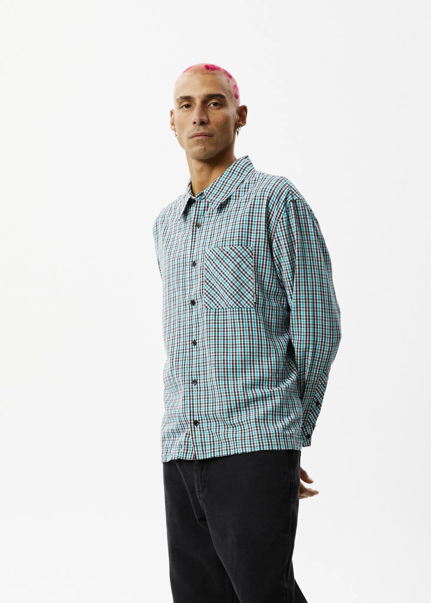 AFENDS Mens Checkers - Check Long Sleeve Shirt - Black sold by Afends product image thumbnail 4