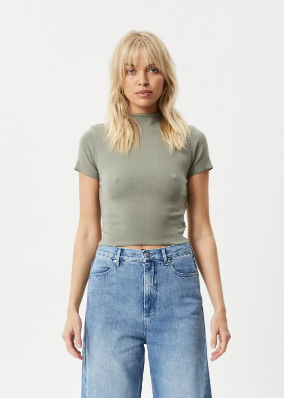 AFENDS Womens Iconic - Ribbed T-Shirt - Olive sold by Afends