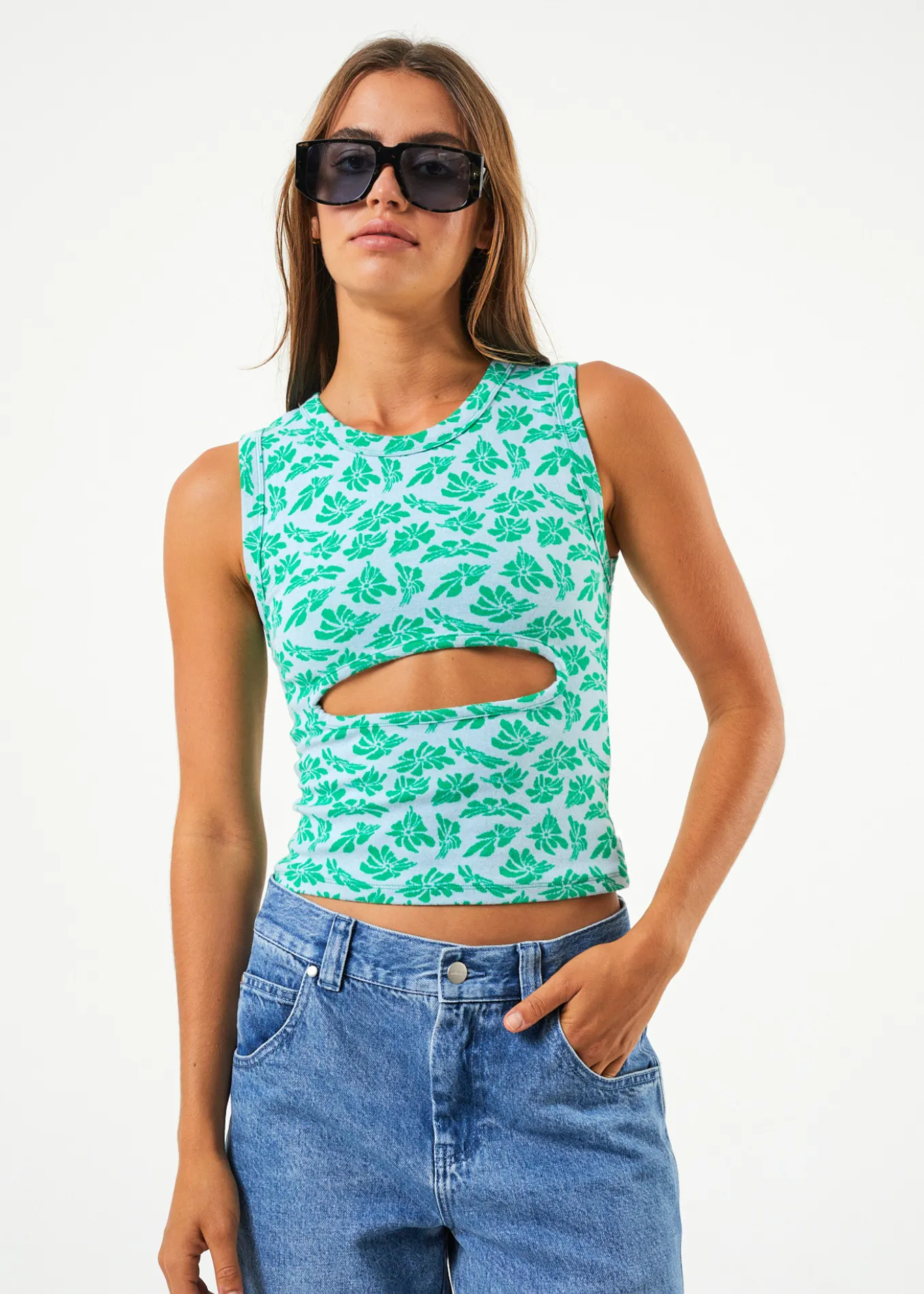 AFENDS Womens See You - Cut Out Sleeveless Top - Powder Blue sold by Afends