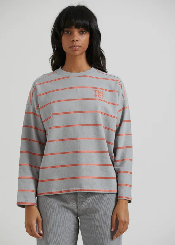 AFENDS Womens Interlude - Striped Crew Neck Jumper - Grey sold by Afends