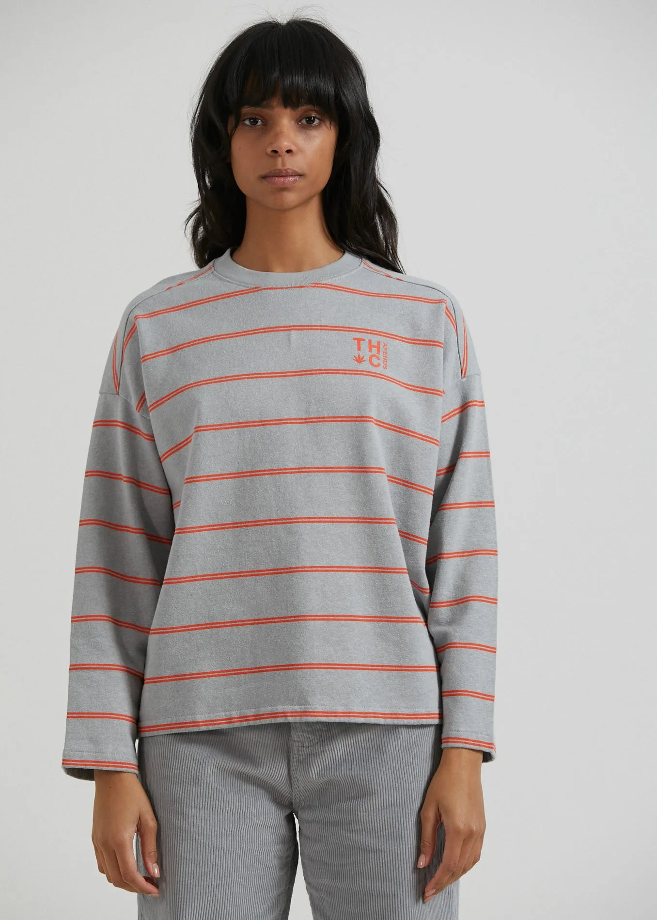 AFENDS Womens Interlude - Striped Crew Neck Jumper - Grey sold by Afends