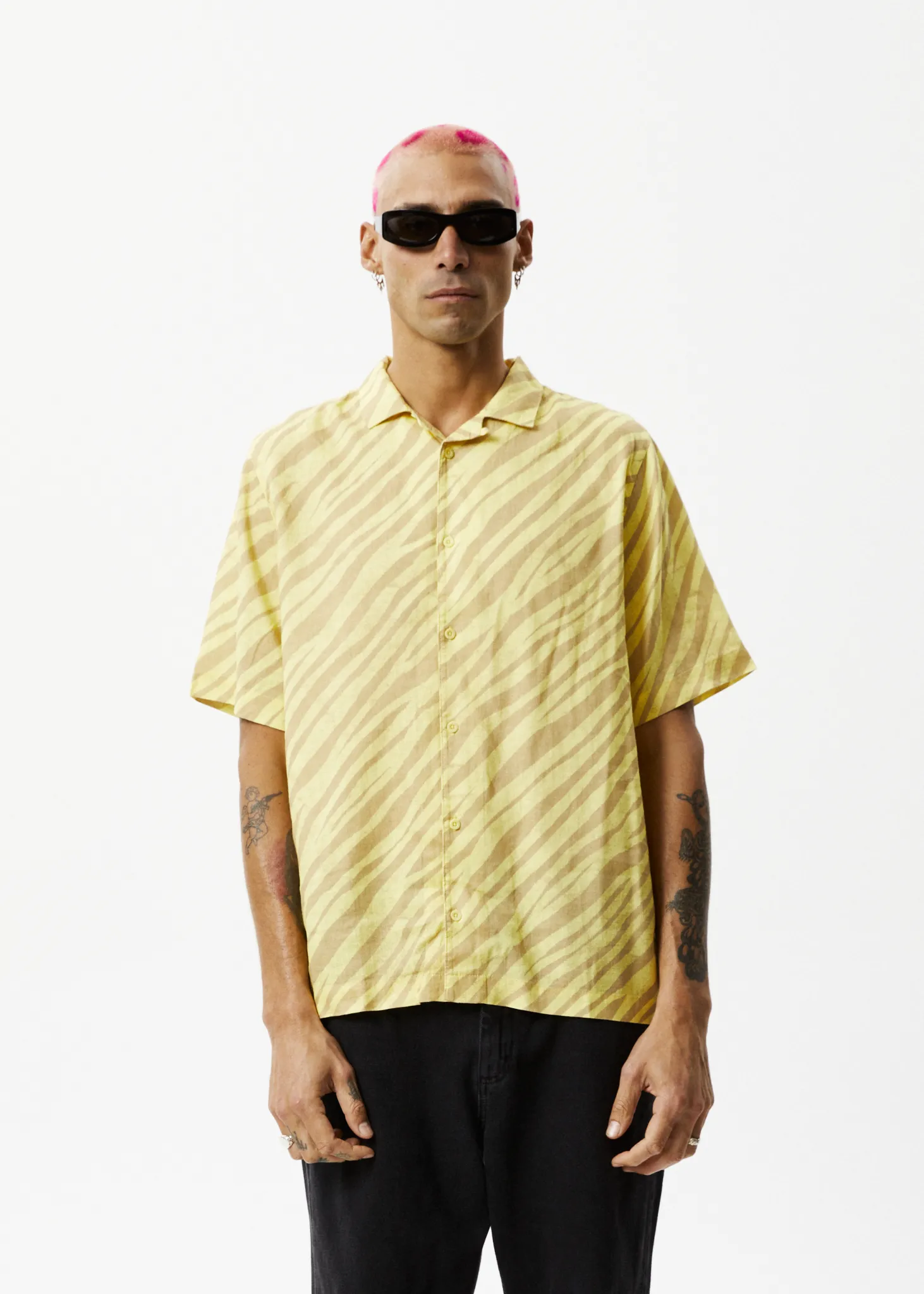 AFENDS Mens Atmosphere - Cuban Short Sleeve Shirt - Butter Stripe sold by Afends
