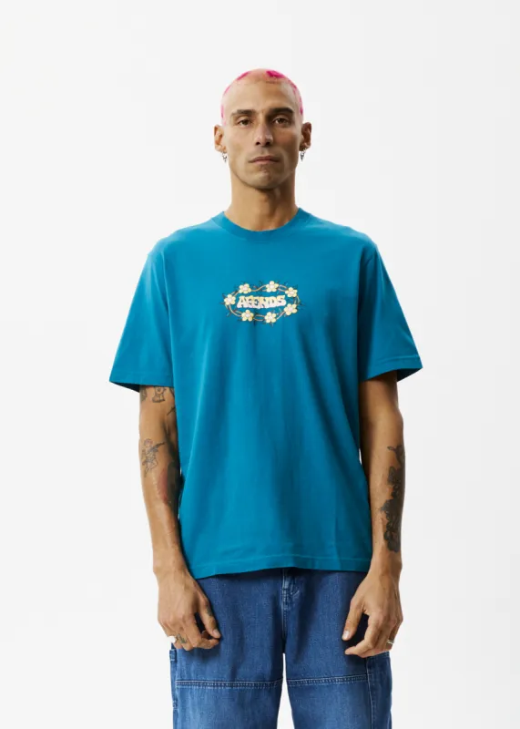 AFENDS Mens Bloom - Retro Graphic Logo T-Shirt - Azure sold by Afends
