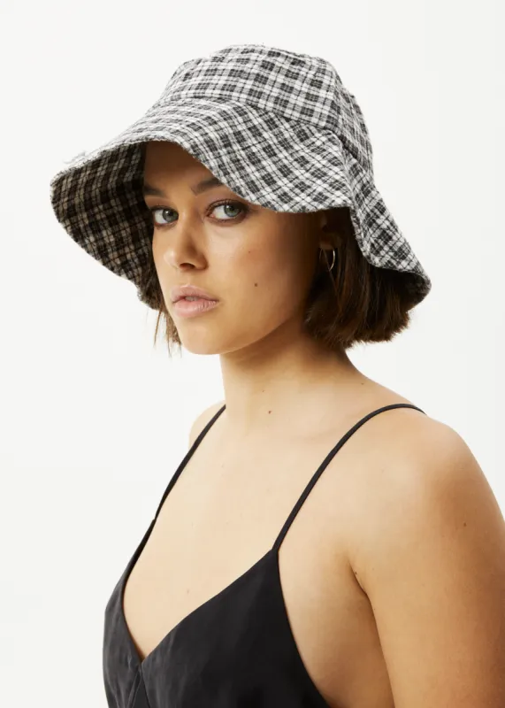 AFENDS Unisex Asta - Check Seersucker Bucket Hat - Steel sold by Afends