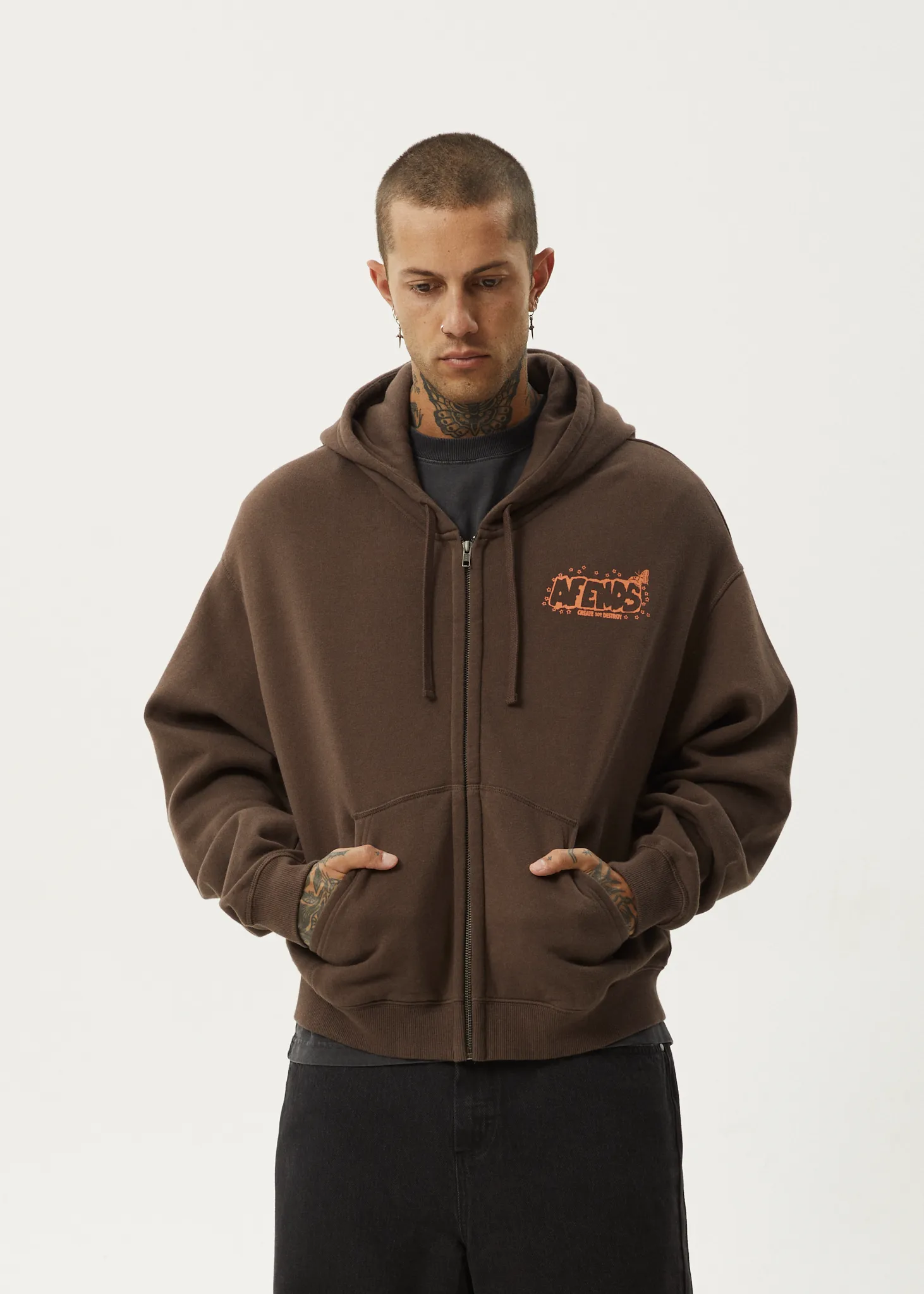 AFENDS Mens Cosmic Life - Zip Hood - Coffee sold by Afends product image thumbnail 5
