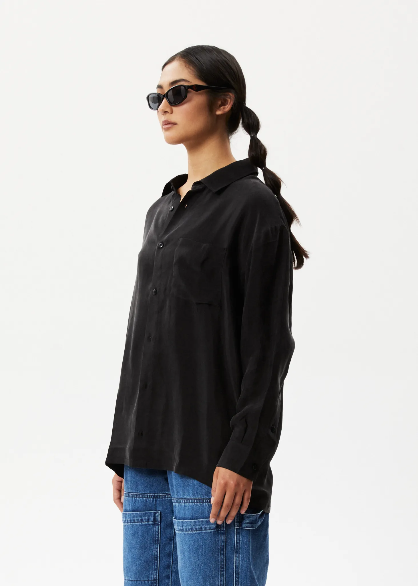 AFENDS Womens Gemma - Cupro Long Sleeve Shirt - Black sold by Afends product image thumbnail 4