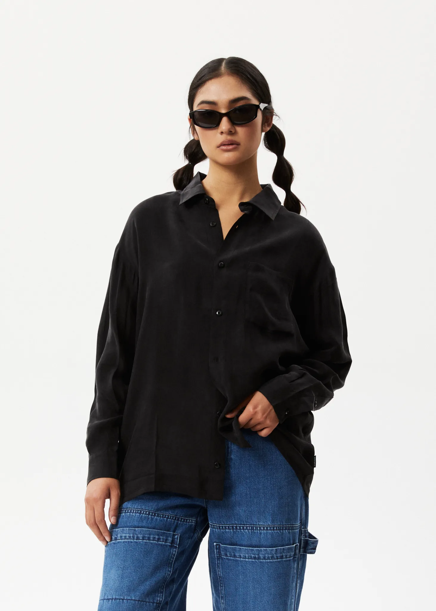 AFENDS Womens Gemma - Cupro Long Sleeve Shirt - Black sold by Afends